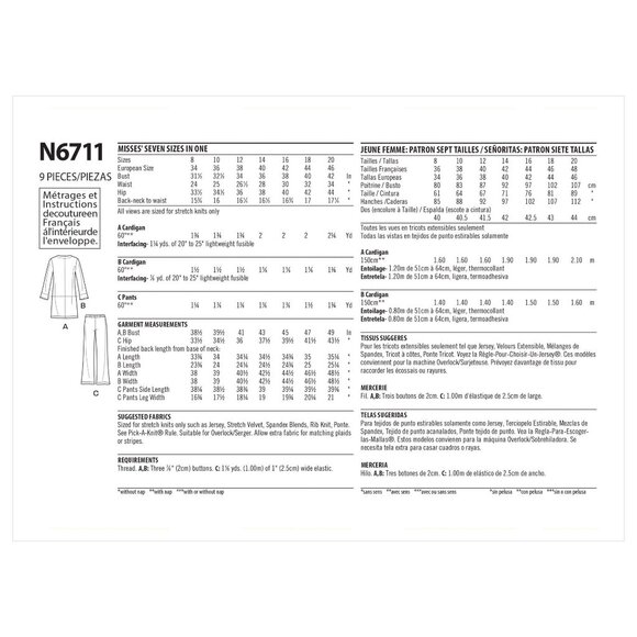 New Look N6711 Womens Knitwear Sewing Pattern Cardigan Pants Set Sizes 8-20 - Picture 2 of 3